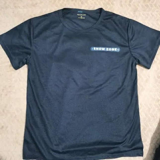 Black dry fit short sleeve shirt with Snow Zone logo printed on chest
