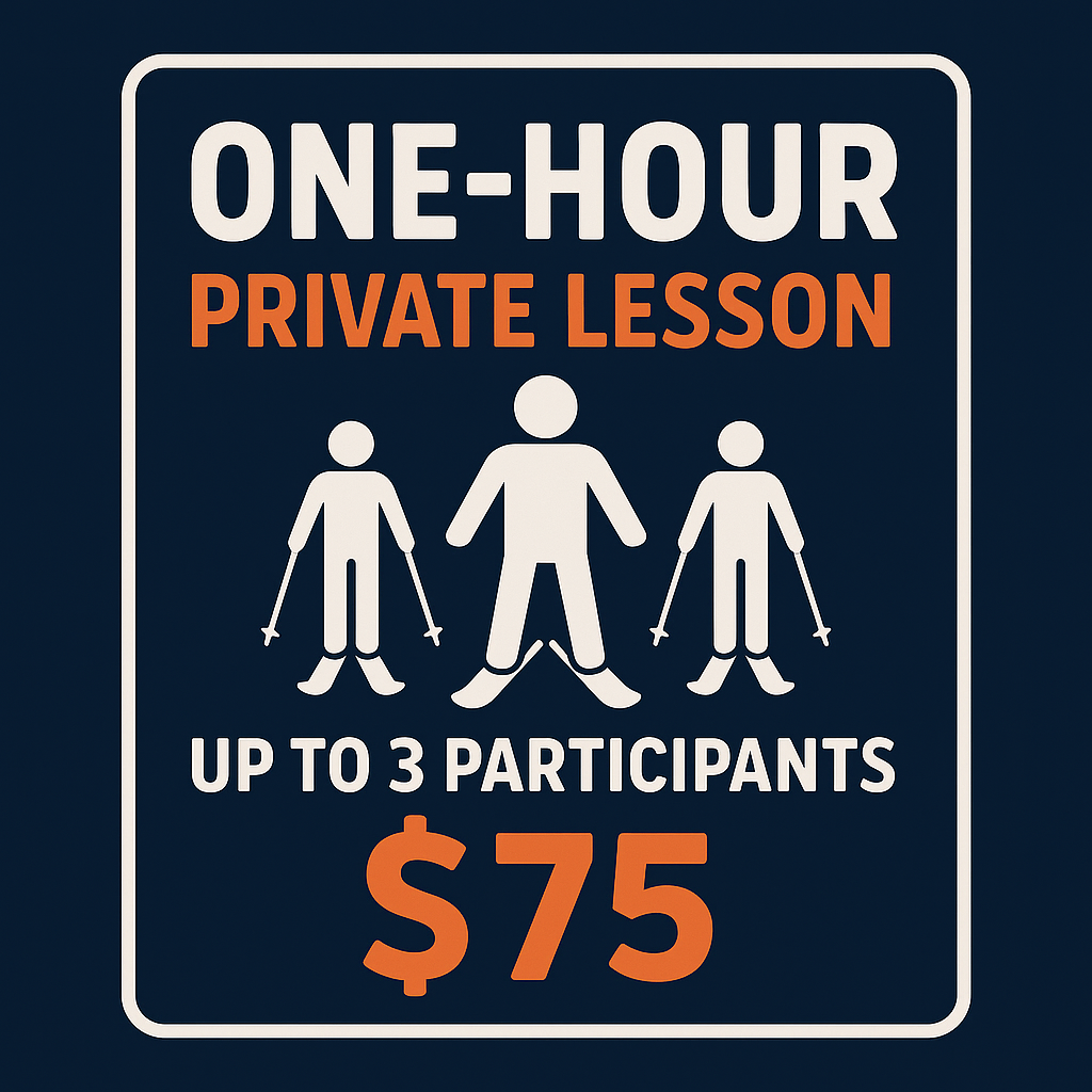One hour private ski lesson for up to three participants at $75 with gear included