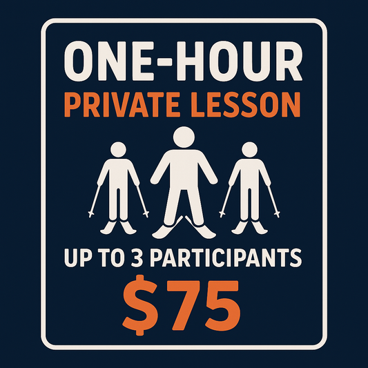 One hour private ski lesson for up to three participants at $75 with gear included